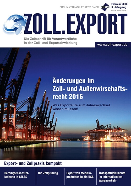 Ausgabe Februar 2016 Zoll- und Außenwirschaftsrecht 2016